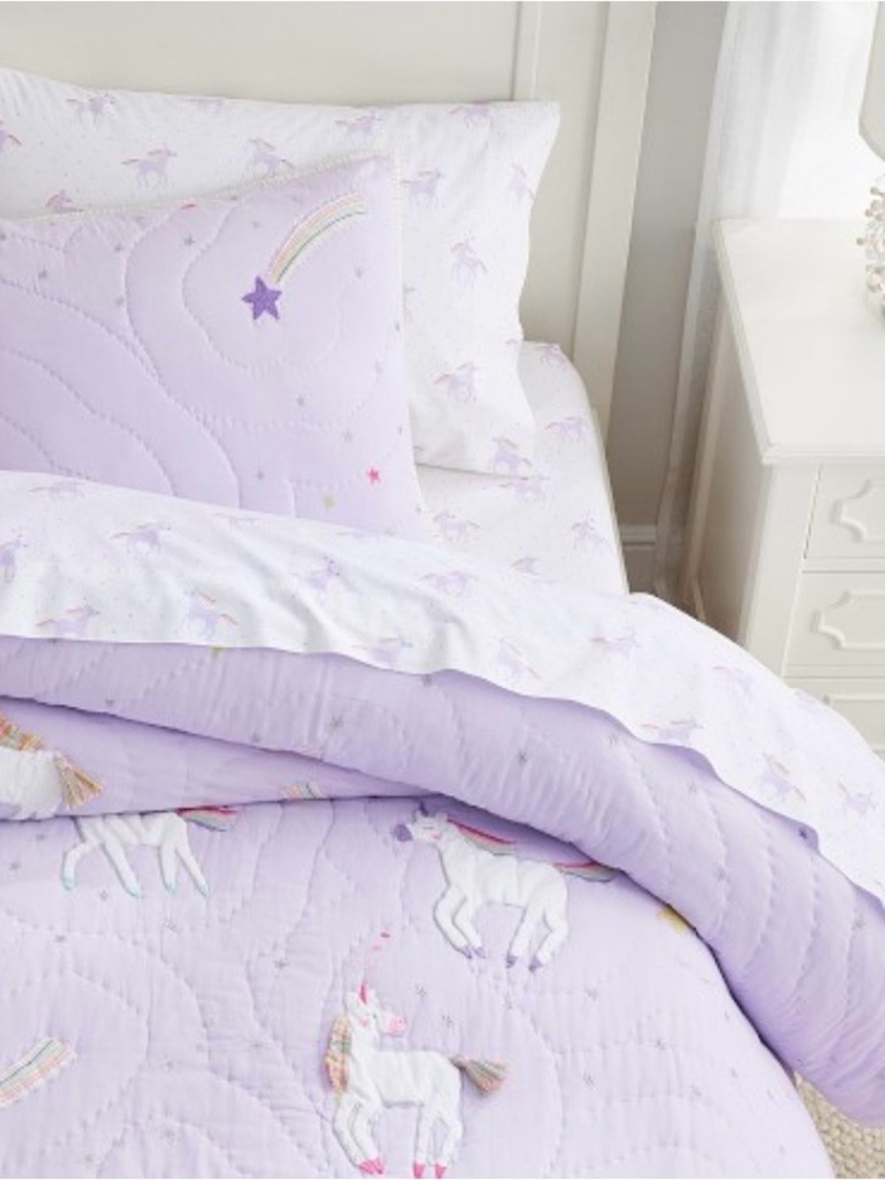 Pottery Barn Kids Lilac Unicorn Quilted Comforter Set